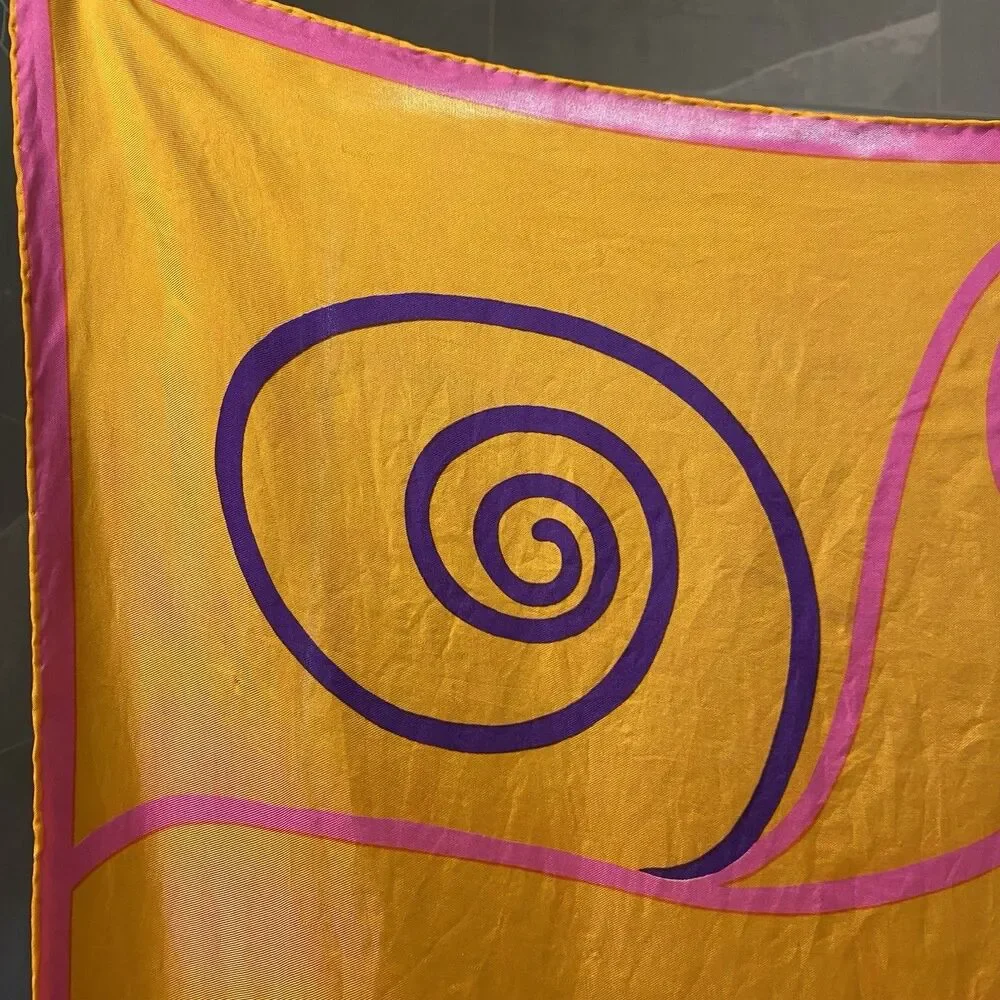 VTG Rudi Gernreich Swirl Silk Scarf Square 30x30 Mod 60s Orange Pink Designer